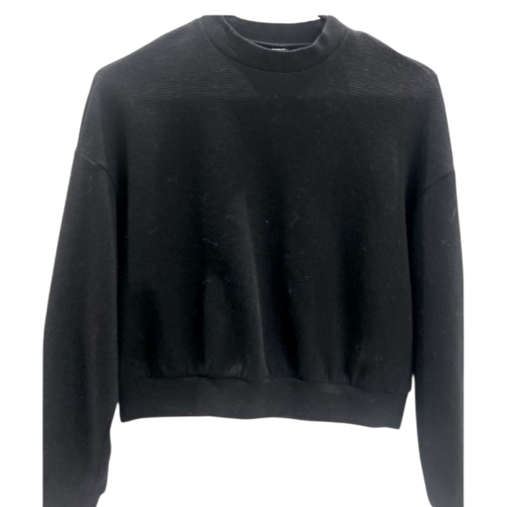 💫SHEIN Women's Cropped Long Sleeve Black Textured Sweater